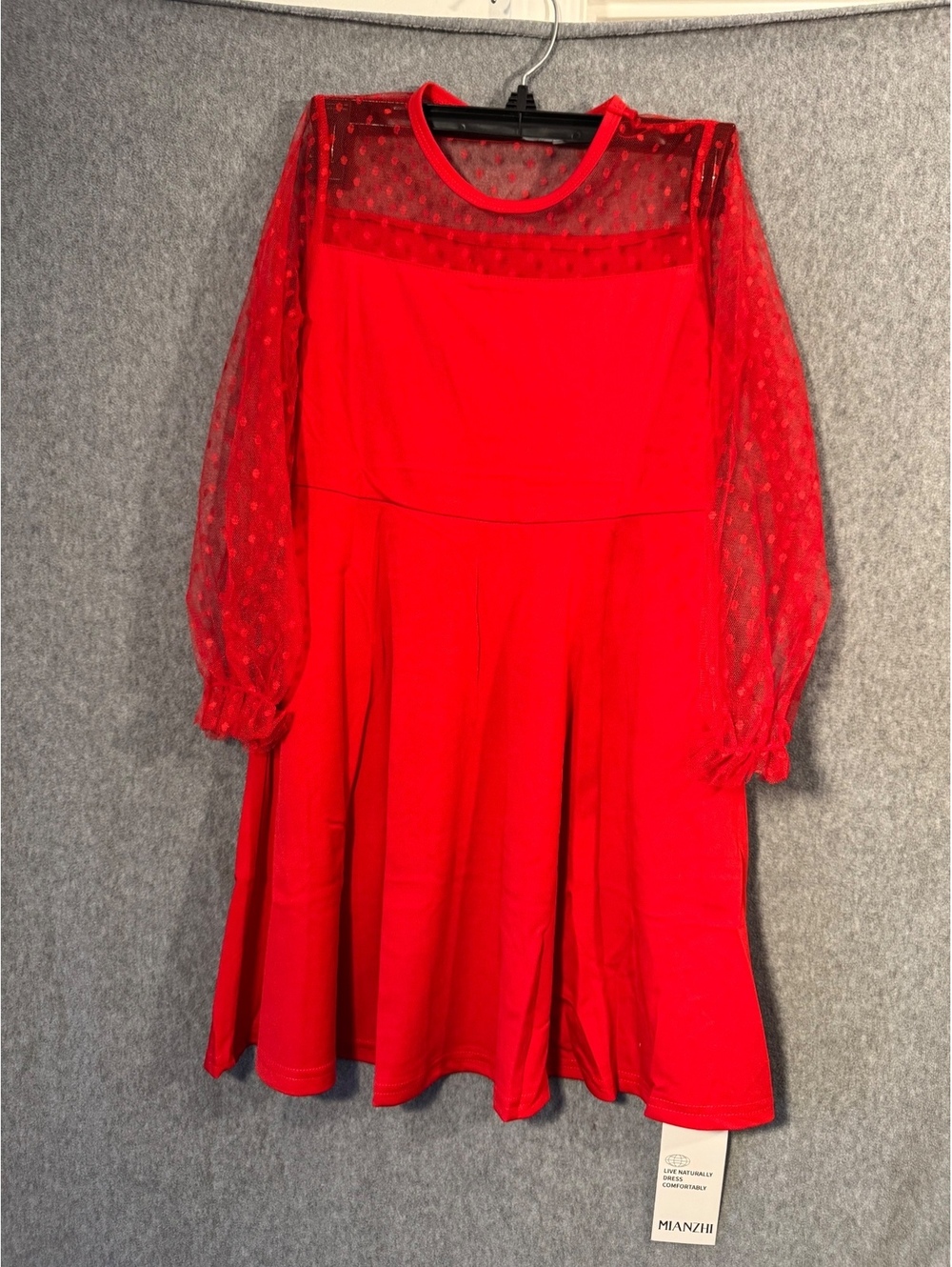 Wanzhi Red Long Sleeve Mesh Sleeve Dress Size 9 10Y